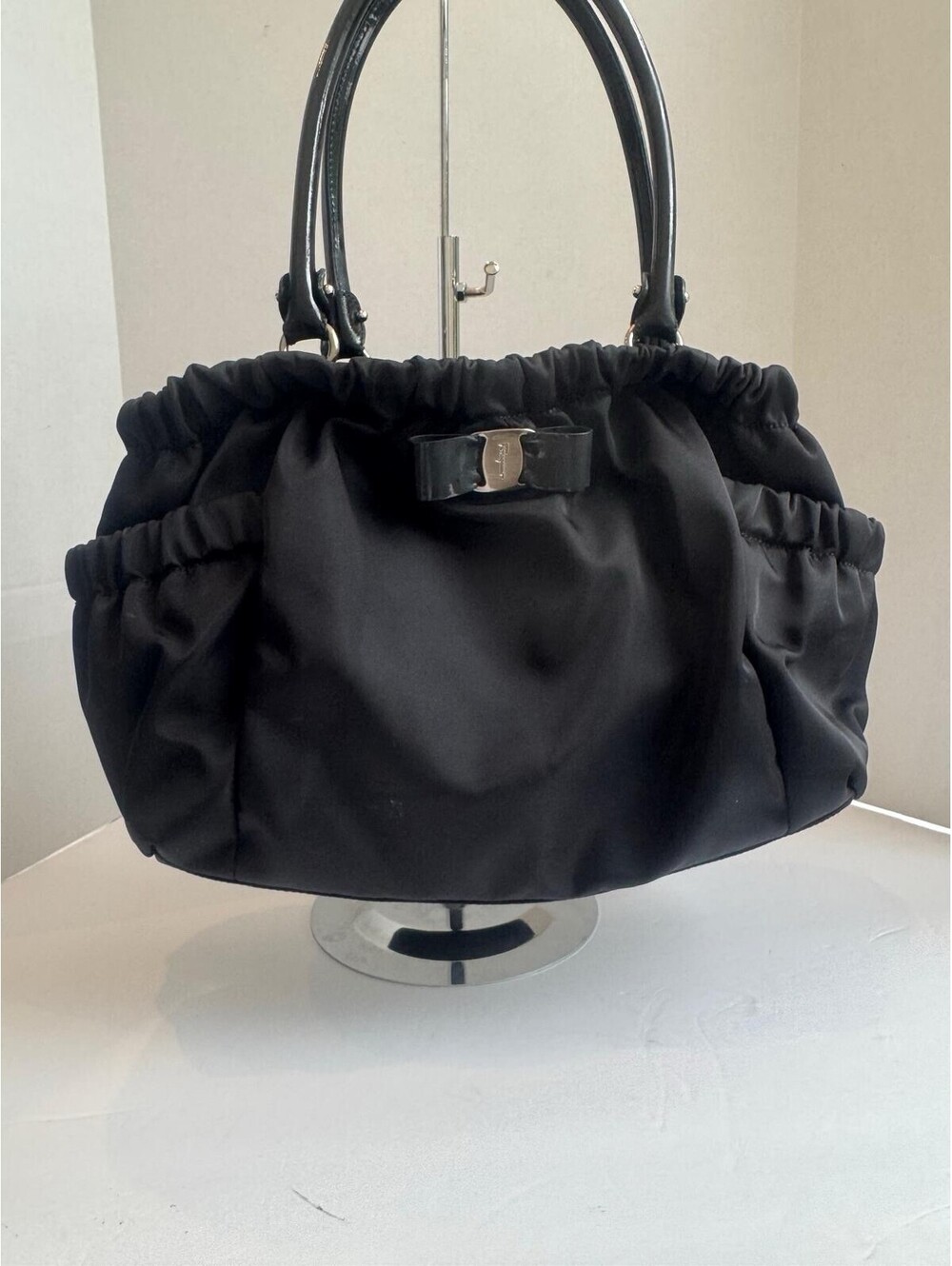 Salvatore Ferragamo Vara Bow Black Nylon Tote – Authentic Designer Shoulder Bag